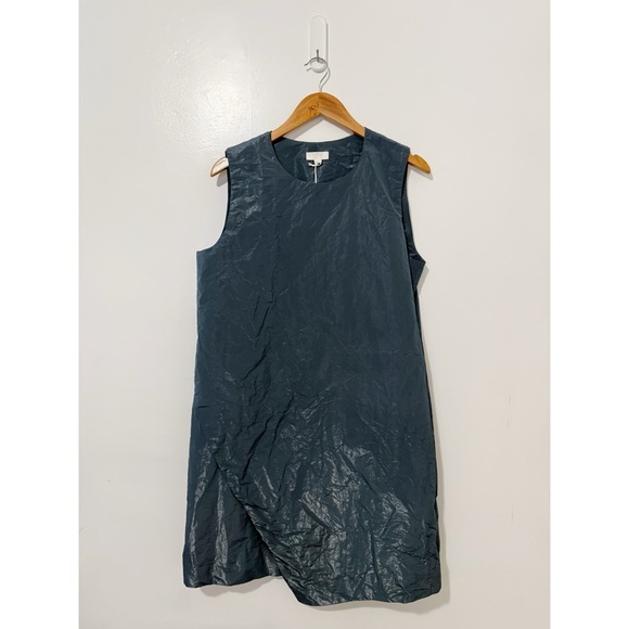 COS Steel Blue Crinkled-Texture Wrap Shirt Dress Size 14 - Picture 5 of 8